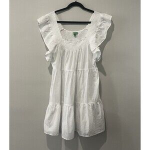 J. CREW Voile Mini Dress Women’s Large‎ White Tiered Ruffled Flutter Sleeve